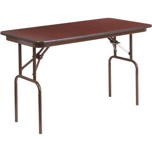 48 in. Mahogany Wood Table top Material Folding Banquet Tables Brown