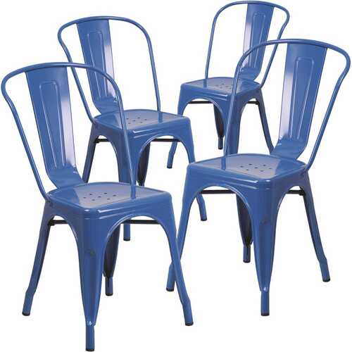 Stackable Metal Outdoor Dining Chair in Blue