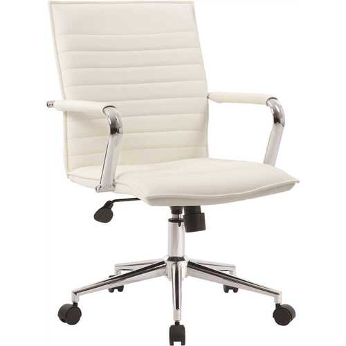 BOSS Mid-Back White Vinyl Desk Chair - Chrome Arms and Base