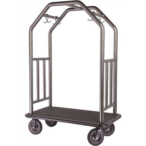 Hospitality 1 Source CCPCGRDBL Coastal Series Powder Coated Stainless Steel Bellman's Cart with Black Rubber Mat Deck