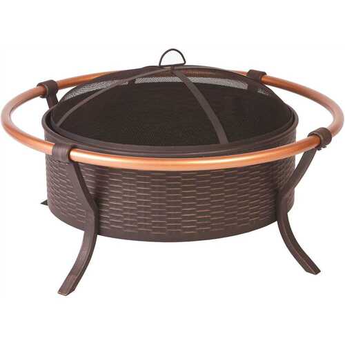 Copper Rail 37 in. Round Steel Fire Pit in Brushed Bronze