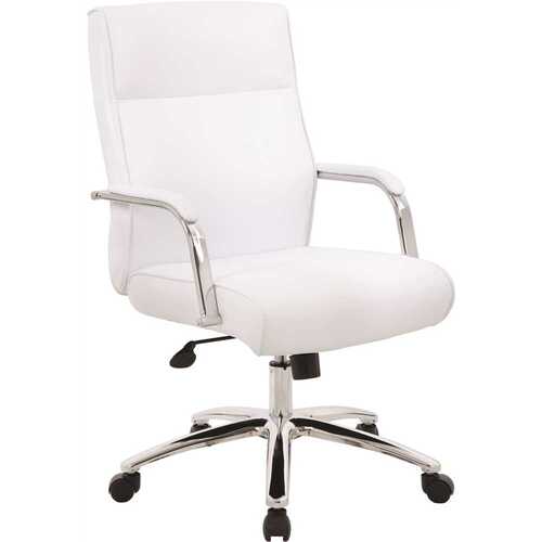 BOSS Office Products B696C-WT White Executive Desk Chair with Chrome Finish Base and Padded Arms