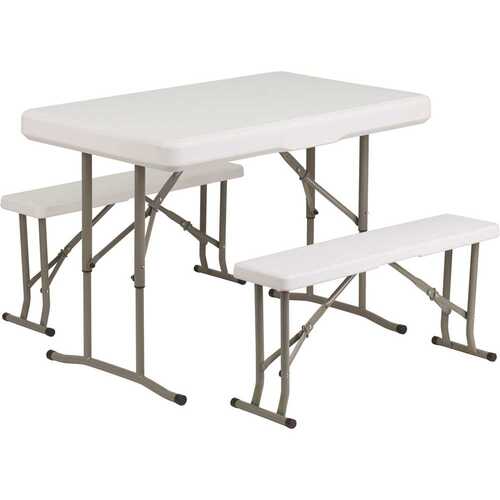 National Brand Alternative CGA-FLF-20737-GR-HD 41 in. Granite White Plastic Tabletop Plastic Seat Folding Table and Bench Set