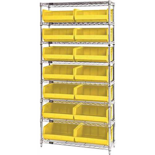 QUANTUM STORAGE SYSTEMS WR8-250YL Giant Open Hopper 36 in. x 14 in. x 74 in. Wire Chrome Heavy Duty 8-Tier Industrial Shelving Unit