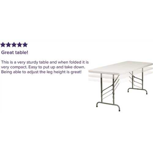 Carnegy Avenue CGA-RB-9377-GR-HD 72 in. Granite White Plastic Tabletop Metal Frame Folding Table