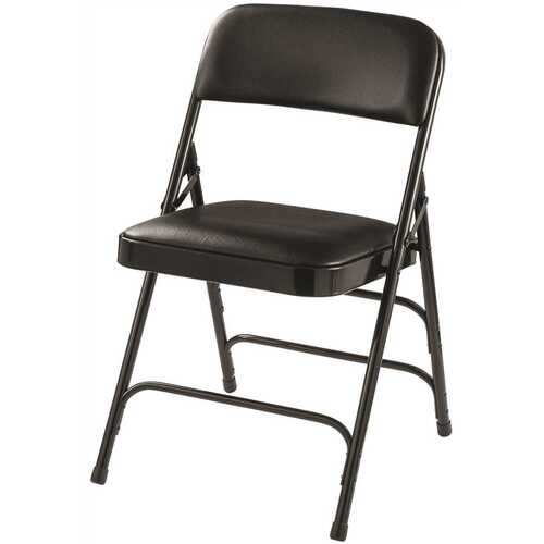 National Public Seating 1310 1300 Series Black Premium Vinyl Upholstered Triple Brace Double Hinge Folding Chair