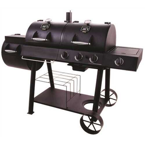 Longhorn Combo 3-Burner Charcoal and Gas Smoker Grill in Black with 1,060 sq. in. Cooking Space