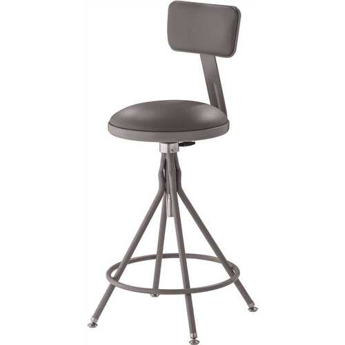 National Public Seating 24 in. to 30 in. Height Adjustable Grey Heavy Duty Vinyl Padded Swivel Steel Stool with Backrest