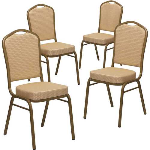 Beige Patterned Fabric/Gold Frame Banquet Stack Chair