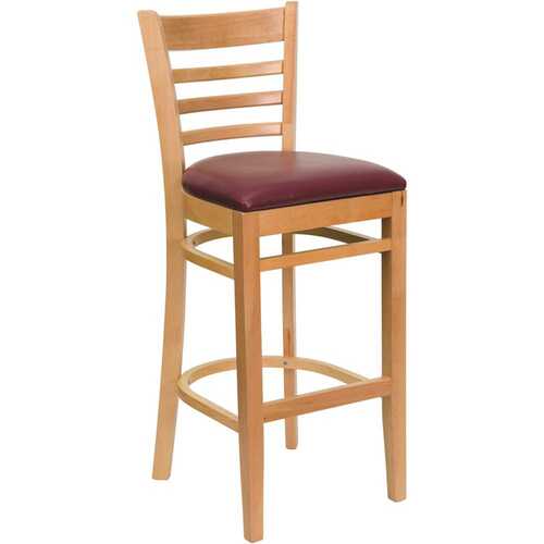 31 in. Burgundy Vinyl Seat/Natural Wood Frame Bar Stool