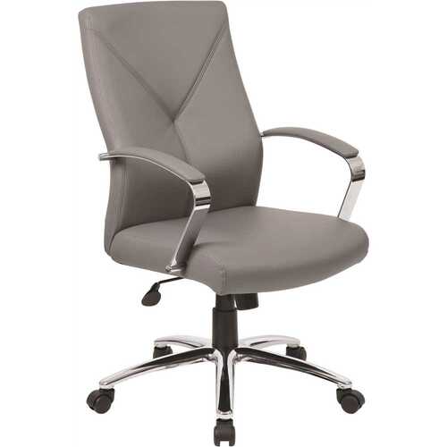 Grey Executive Leather Chair Leather Chrome Arms Seat Height Adjustment