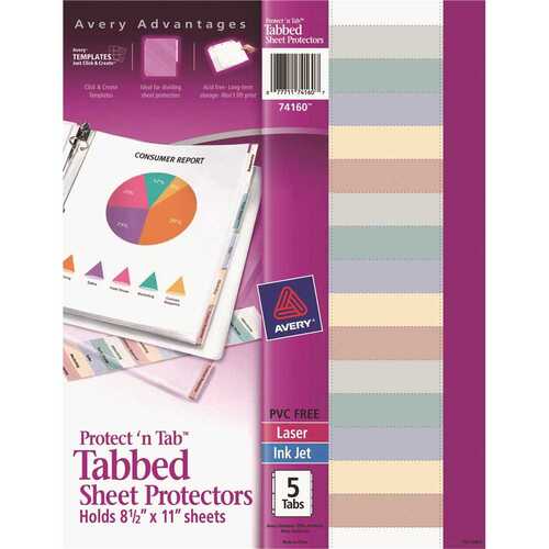 Avery AVE74160 Tabbed Sheet Protectors, Clear