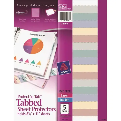 Avery AVE74160 Tabbed Sheet Protectors, Clear