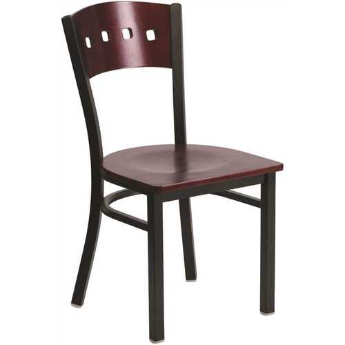 Mahogany Wood Back/Mahogany Wood Seat/Black Metal Frame Wood Dining Chair