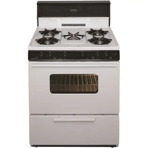 30 in. 3.91 cu. ft. Freestanding Gas Range with 5th Burner and Griddle Package in White with Black Trim