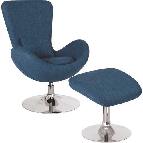 Blue Fabric Chair and Ottoman Set