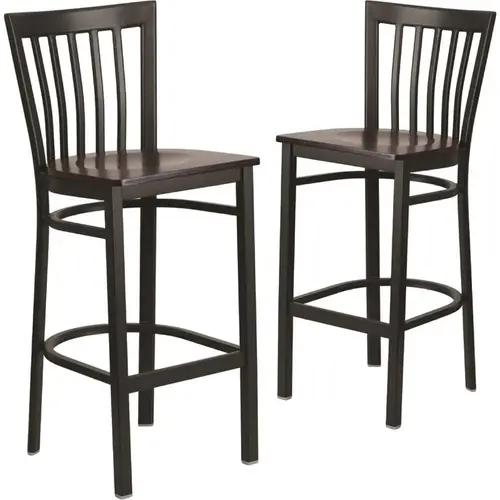 29 in. Walnut Wood Seat/Black Metal Frame Bar Stool