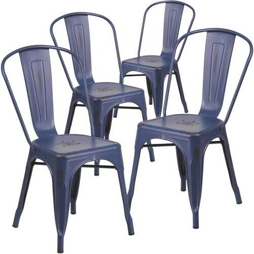 Stackable Metal Outdoor Dining Chair in Antique Blue