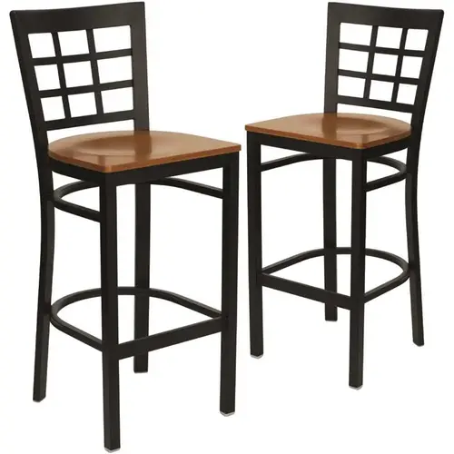 27.125 in. Cherry Wood Seat/Black Metal Frame Bar Stool