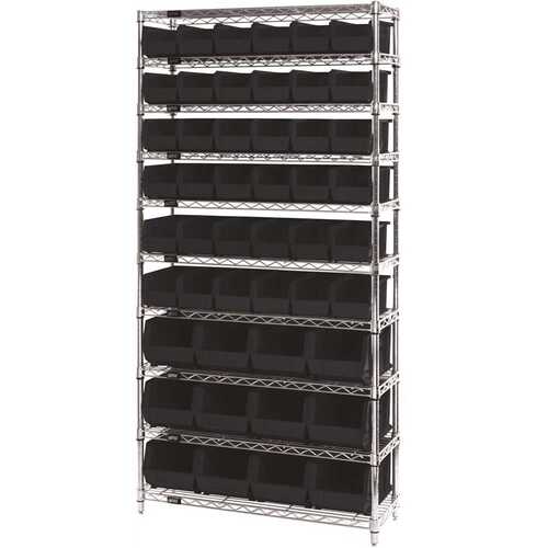 QUANTUM STORAGE SYSTEMS WR10-230240BK Giant Open Hopper 36 in. x 14 in. x 74 in. Wire Chrome Heavy Duty 10-Tier Industrial Shelving Unit