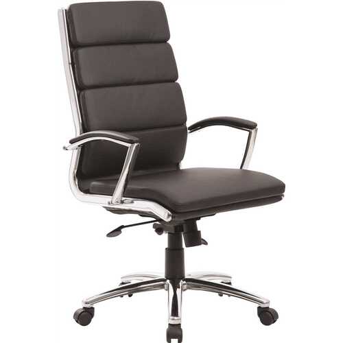 High Back Black Leather Executive Chair Chrome Finish Arms Ergonomic Seat Height Adjustment