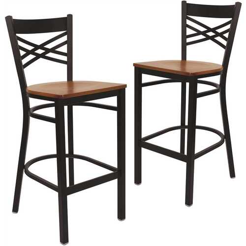 29 in. Cherry Wood Seat/Black Metal Frame Bar Stool