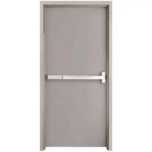 36 in. x 80 in. Fire-Rated Gray Left-Hand Flush Steel Commercial Door with Knock Down Frame Panic Bar and Hardware Galvanneal