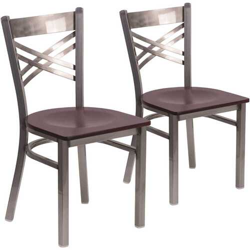 Mahogany Wood Seat/Clear Coated Metal Frame Restaurant Chairs