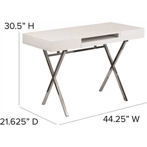 44.3 in. Rectangular White Computer Desks with Keyboard Tray