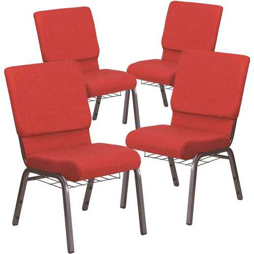 Red Fabric/Silver Vein Frame 18.5 in. Church Chair