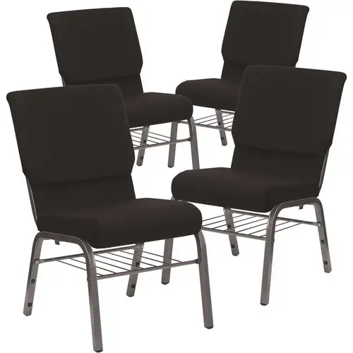 18.5 in. Black Fabric/Silver Vein Frame Church Chair