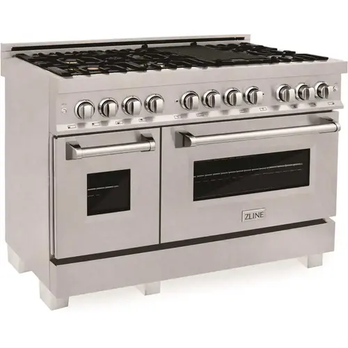 48 in. 7 Burner Double Oven Dual Fuel Range with Brass Burners in Fingerprint Resistant Stainless Steel