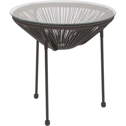 20 in. Black Small Round Glass Coffee Table with Storage