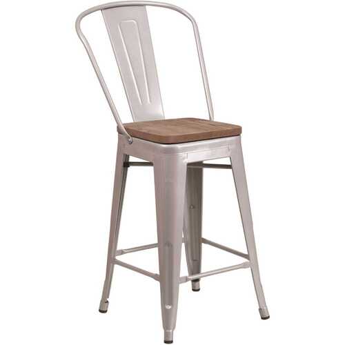 24.25 in. Silver Metal Bar Stool