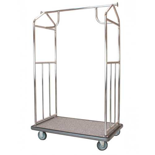 All-in-one Brushed Stainless Steel Transporter Bellman's Cart with Gray Deck