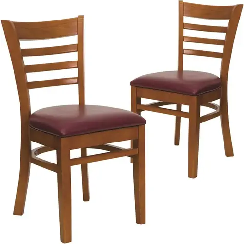 Burgundy Vinyl Seat/Cherry Wood Frame Restaurant Chairs