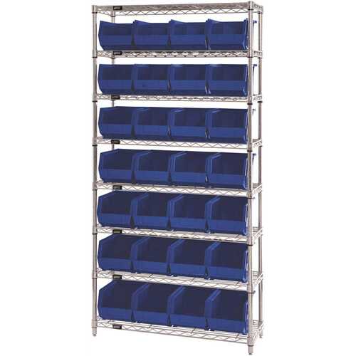 QUANTUM STORAGE SYSTEMS WR8-240BL Giant Open Hopper 36 in. x 14 in. x 74 in. Wire Chrome Heavy Duty 8-Tier Industrial Shelving Unit