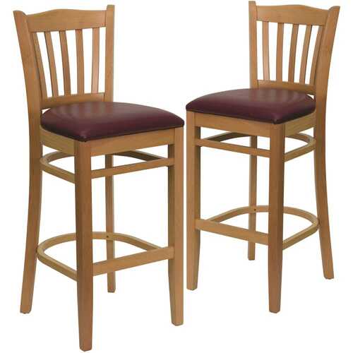 31 in. Burgundy Vinyl Seat/Natural Wood Frame Bar Stool