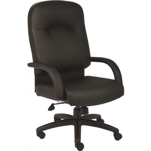 BOSS Office Products B7401 Black Vinyl Deluxe Comfort Cushions Padded Arms Pneumatic Lift Executive High Back Chair