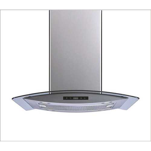 Winflo IR002B36 36 in. 475 CFM Convertible Island Mount Range Hood in Stainless Steel and Glass with Mesh Filter and Touch Control