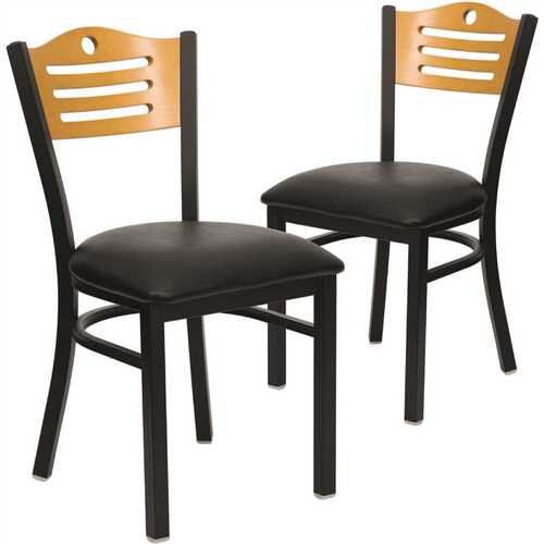 Natural Wood Back/Black Vinyl Seat/Black Metal Frame Restaurant Chairs