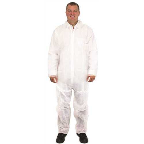 THE SAFETY ZONE DBRD-1000 PolyLite Coverall, Zip Front, Open Wrists,White, 2X