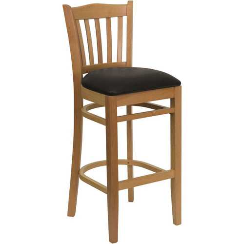 31 in. Black Vinyl Seat/Natural Wood Frame Bar Stool