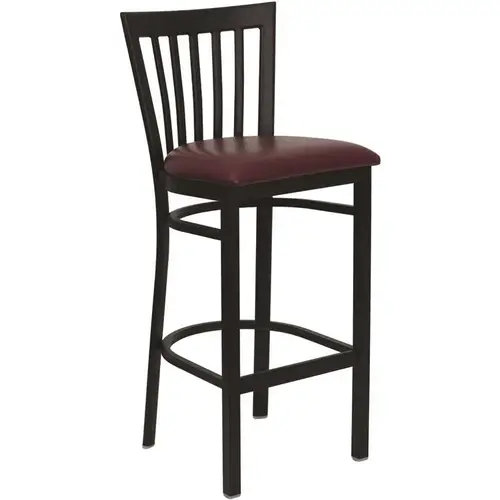 29 in. Burgundy Vinyl Seat/Black Metal Frame Bar Stool