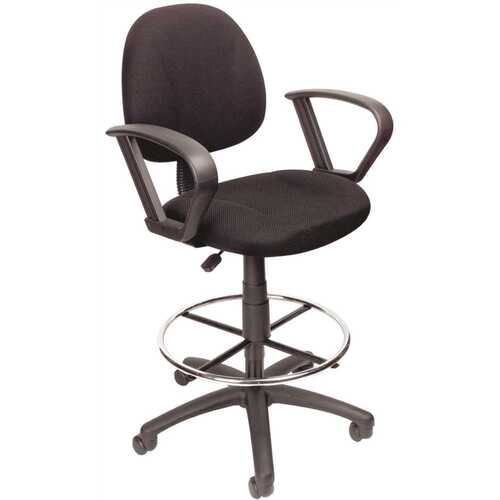 BOSS Office Products B1617-BK Black Fabric Drafting Chair with Loop Arms and Seat Heigh Adjustment