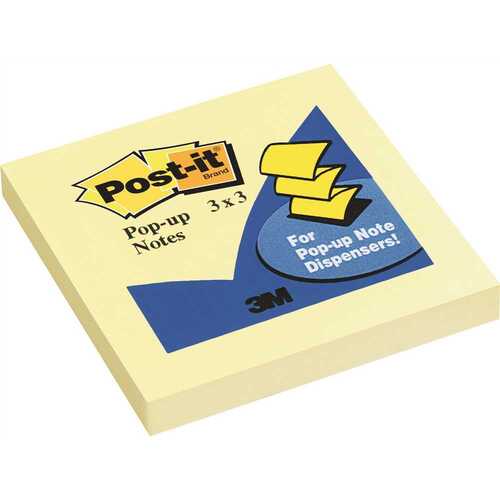 3 in. x 3 in., Pop-Up Note Refills Canary Yellow (100-Sheets per Pad, 12 Pads per Pack)