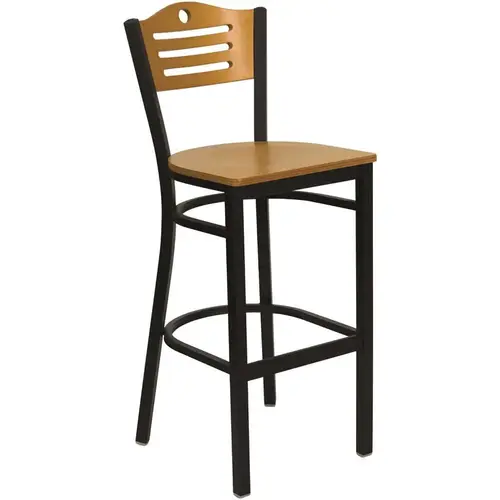 HERCULES Series 29.75 in. Natural Wood Back/Natural Wood Seat/Black Metal Frame Bar Stool