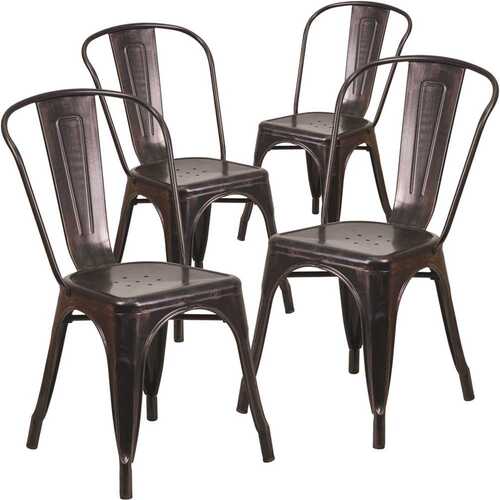 Carnegy Avenue CGA-CH-157693-BL-HD Stackable Metal Outdoor Dining Chair in Black-Antique Gold