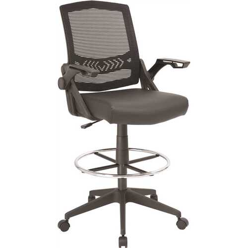 BOSS Office Products B16223-BK Black Mesh Drafting Chair with Flip-Up Arms