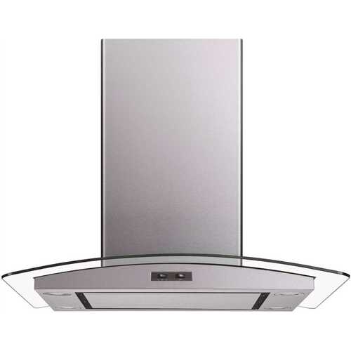 Winflo IR001C30SR 30 in. Convertible Island Mount Range Hood in Stainless Steel and Glass with Mesh Filter and Stainless Steel Panel